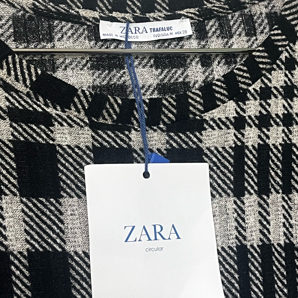 Womens Zara Long Sleeve Mini Dress Black and White Plaid Dress Medium Casual NWT - Picture 4 of 7